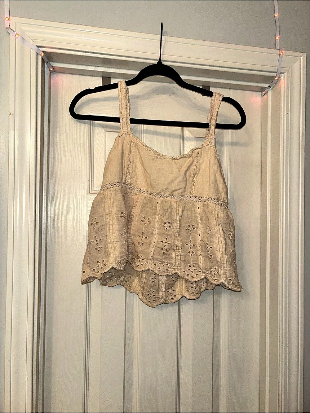 Eyelet Lace Camisole in Beige Like New